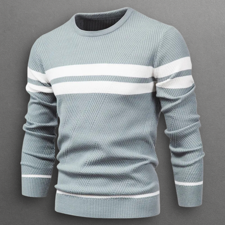 Men's Striped Sweater with Round Neck – Knitted Pullover with Ribbed Edges