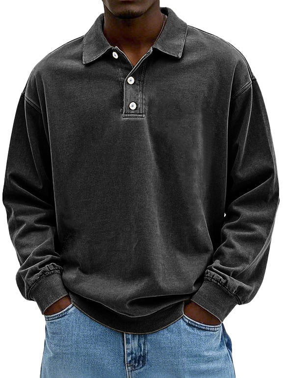 Men's Oversized Fit Sweater with Polo Collar – Knitted Pullover with Button Closure