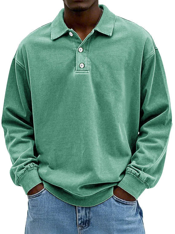 Men's Oversized Fit Sweater with Polo Collar – Knitted Pullover with Button Closure