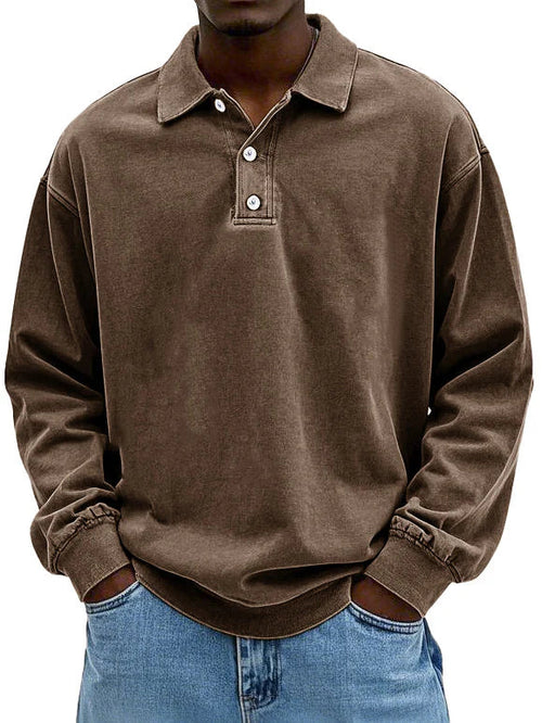 Men's Oversized Fit Sweater with Polo Collar – Knitted Pullover with Button Closure
