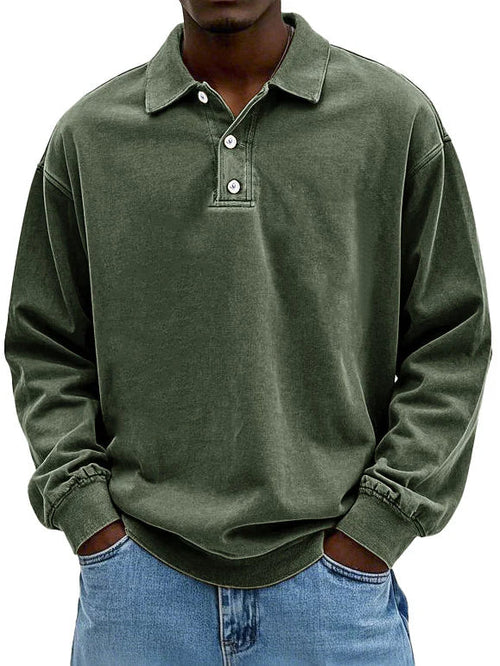 Men's Oversized Fit Sweater with Polo Collar – Knitted Pullover with Button Closure