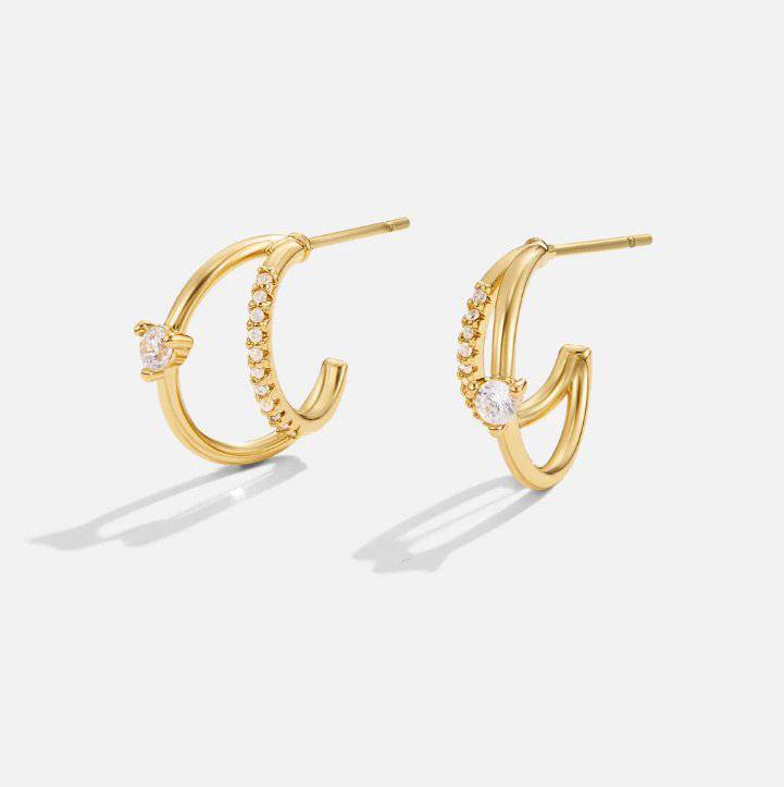 Emma & Rose Cape Town Jenny™ elegant crystal earrings featuring layered crystal design and gold hoop accents.