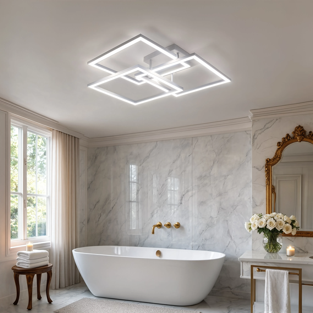 Layered Square Ceiling Light With Remote Control And Dimmable LED