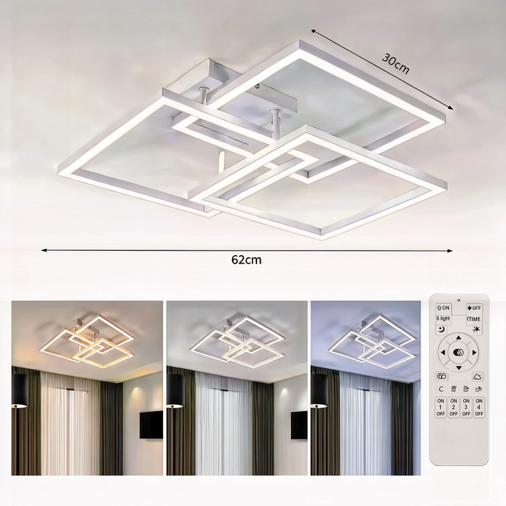 Layered Square Ceiling Light With Remote Control And Dimmable LED