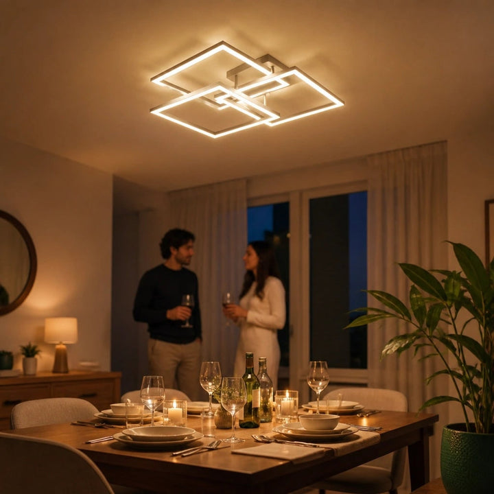 Layered Square Ceiling Light With Remote Control And Dimmable LED