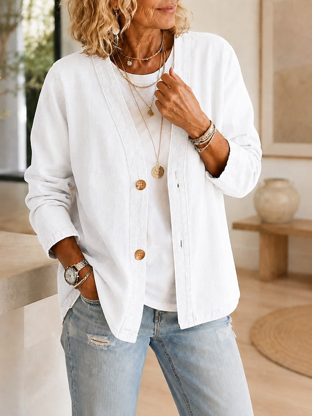 Women's V-Neck Patchwork Jacket - Light and Casual