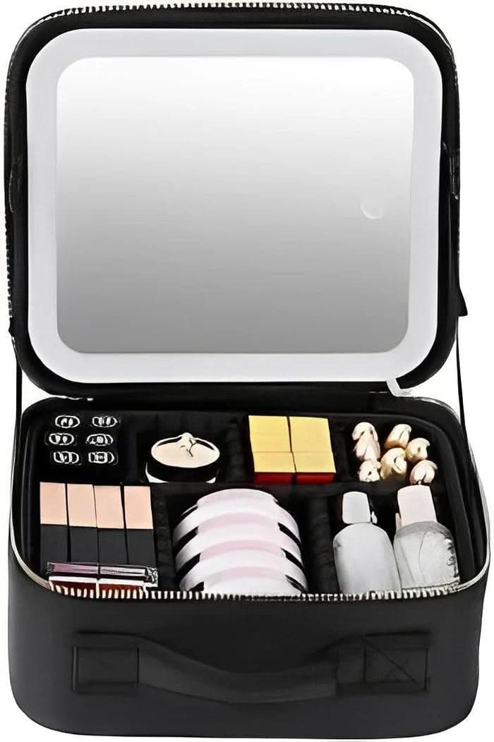 LED Makeup Case With Built-In Lighted Mirror And Organizer For Travel