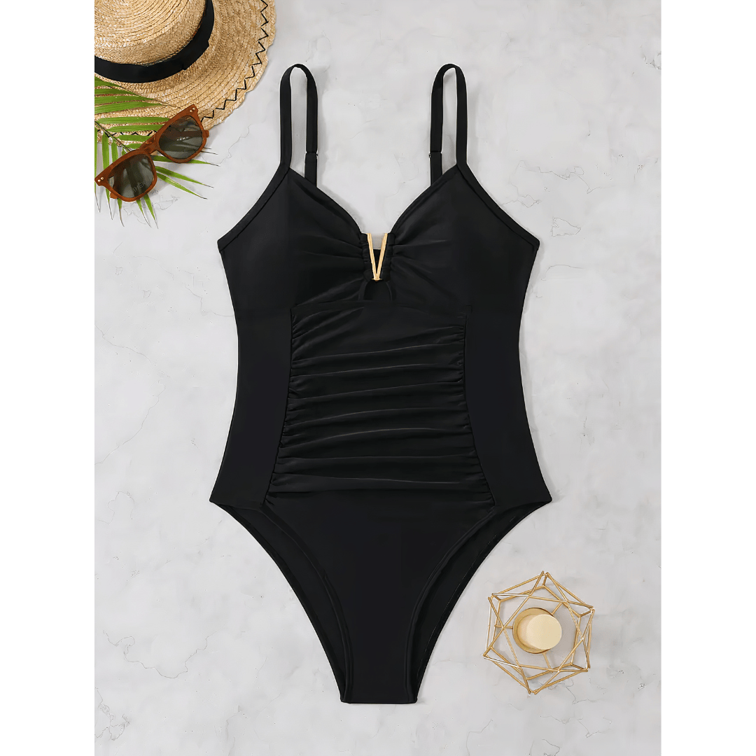 Leopard print V-shaped luxury swimsuit by Emma & Rose Manhattan featuring a stylish swimwear design.
