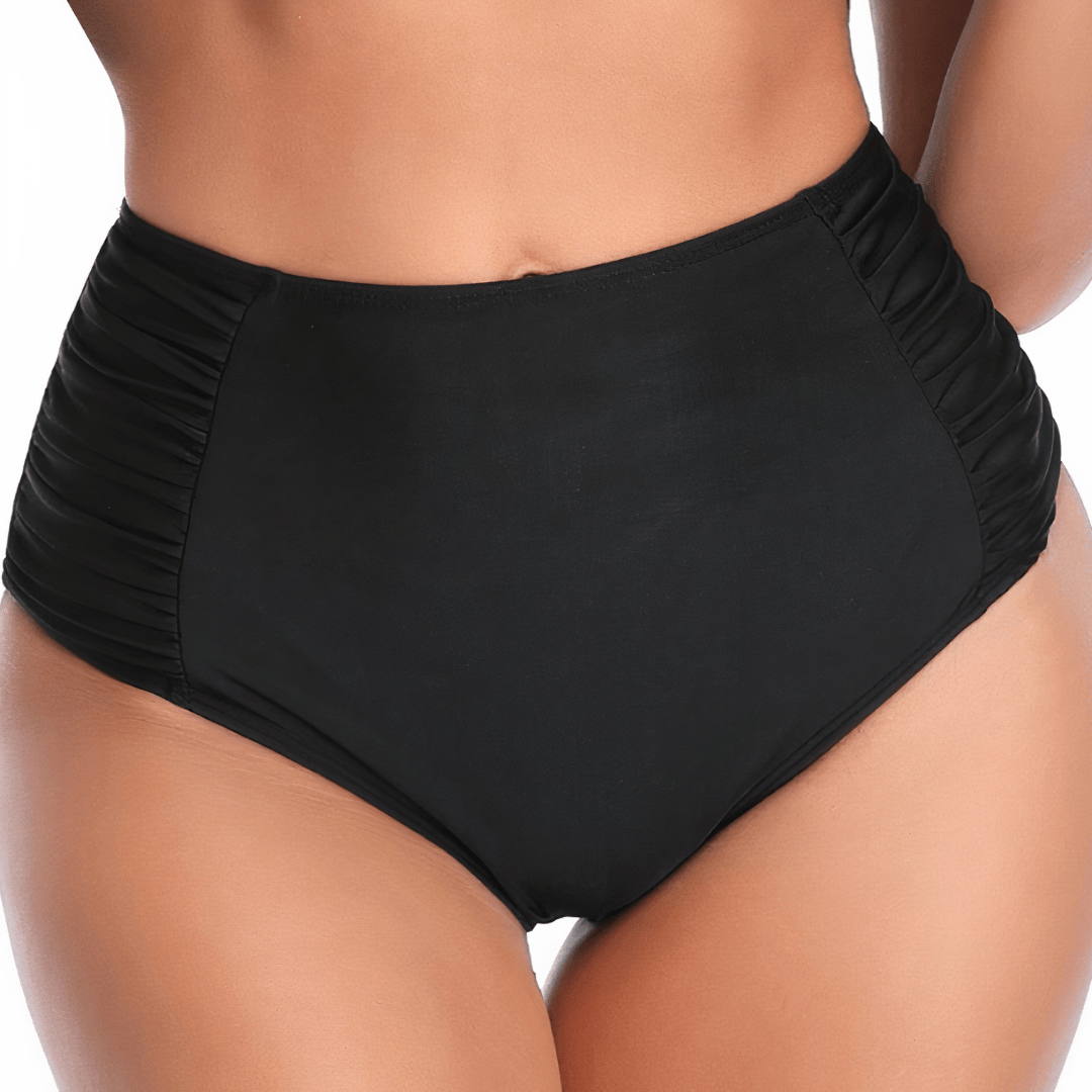 Emma & Rose Manhattan Shaping™ high waist leopard bikini bottom with slimming fit and leopard print design.