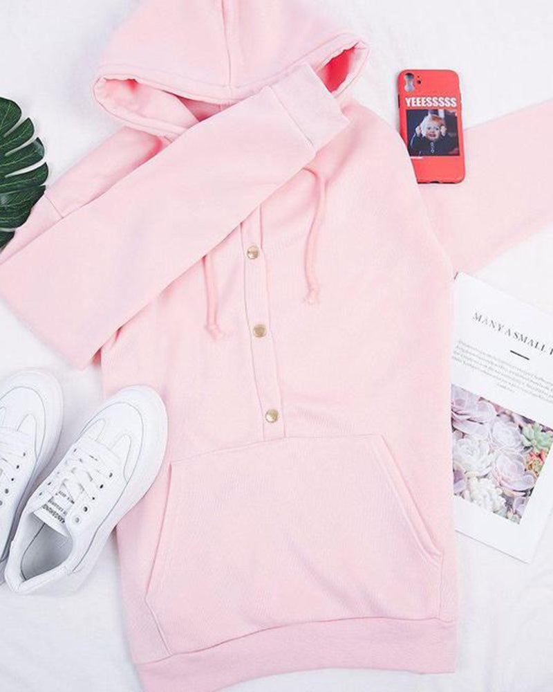 Amélie - Chic Buttoned Hoodie with Pockets