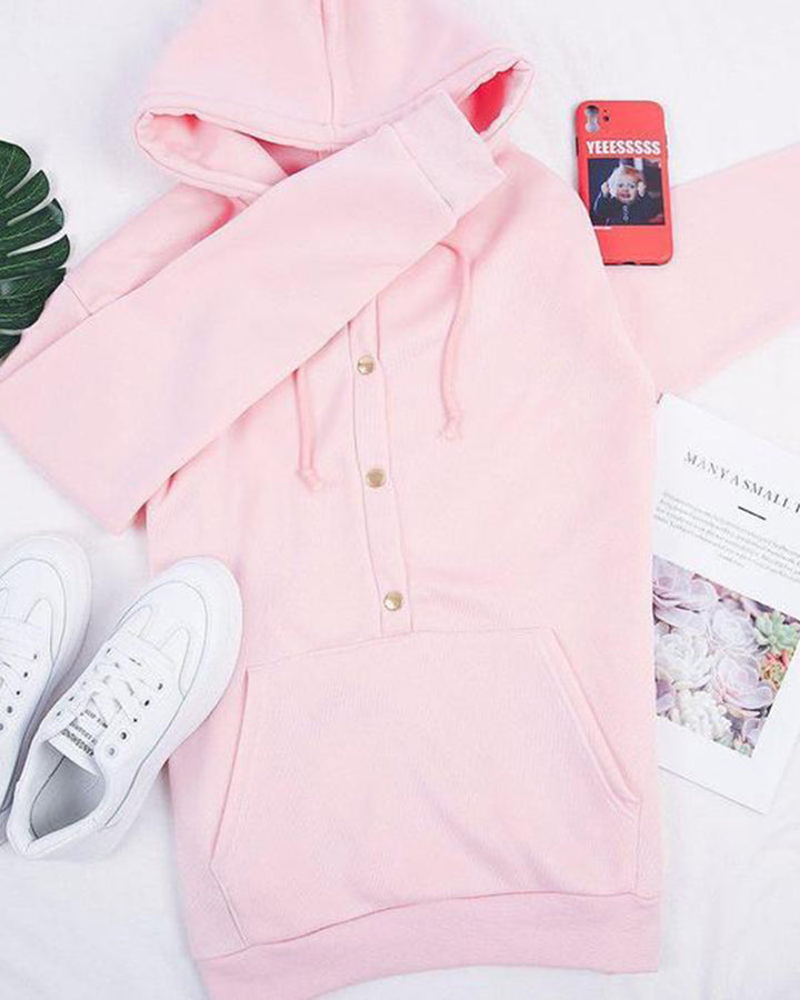 Amélie - Chic Buttoned Hoodie with Pockets