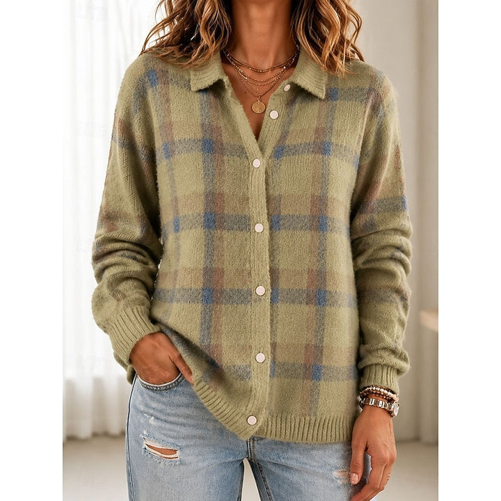 Rosalind Classic Plaid Button Cardigan, view 7 - Elena Harper