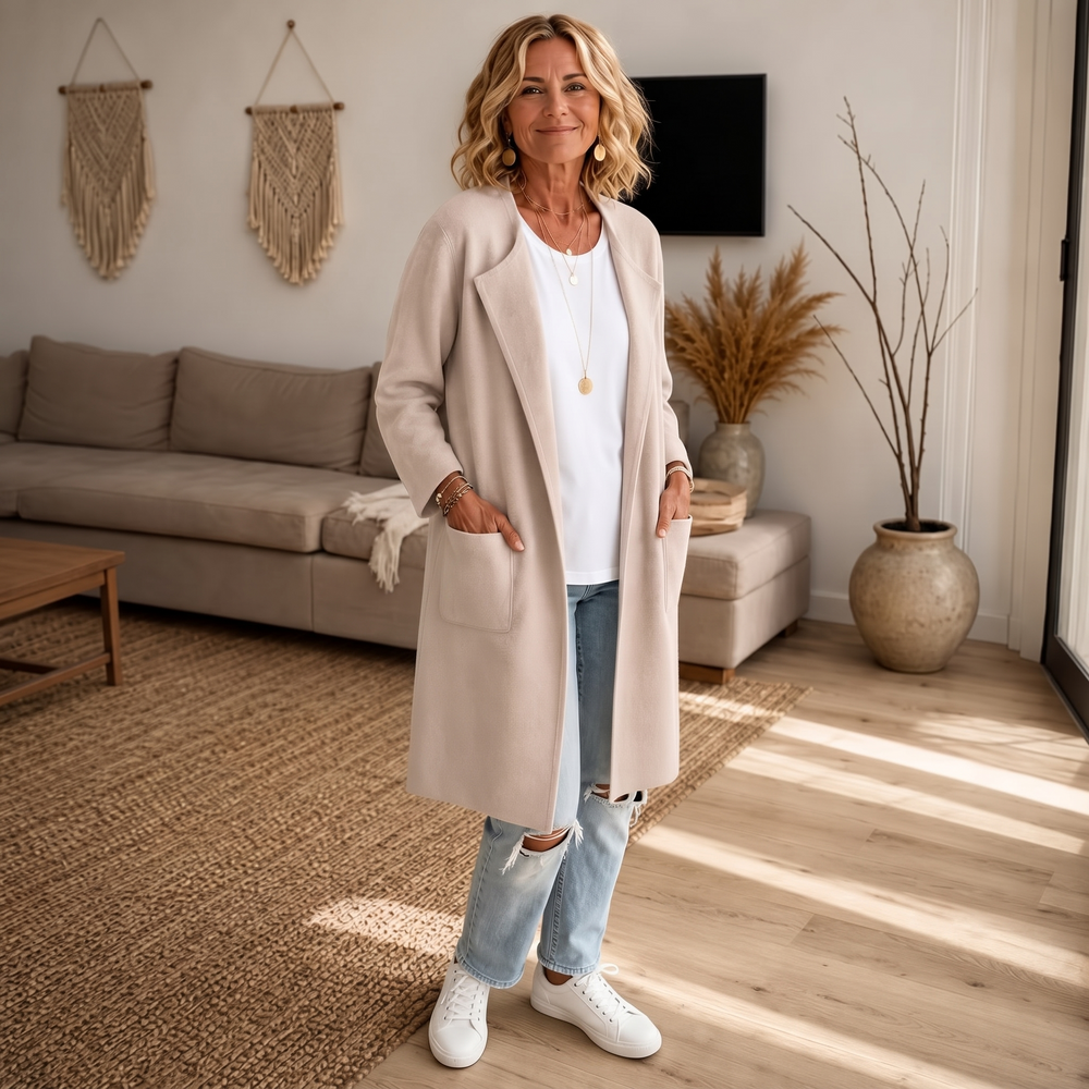Draperie Open-Front Longline Wool-Look Coat - Elena Harper