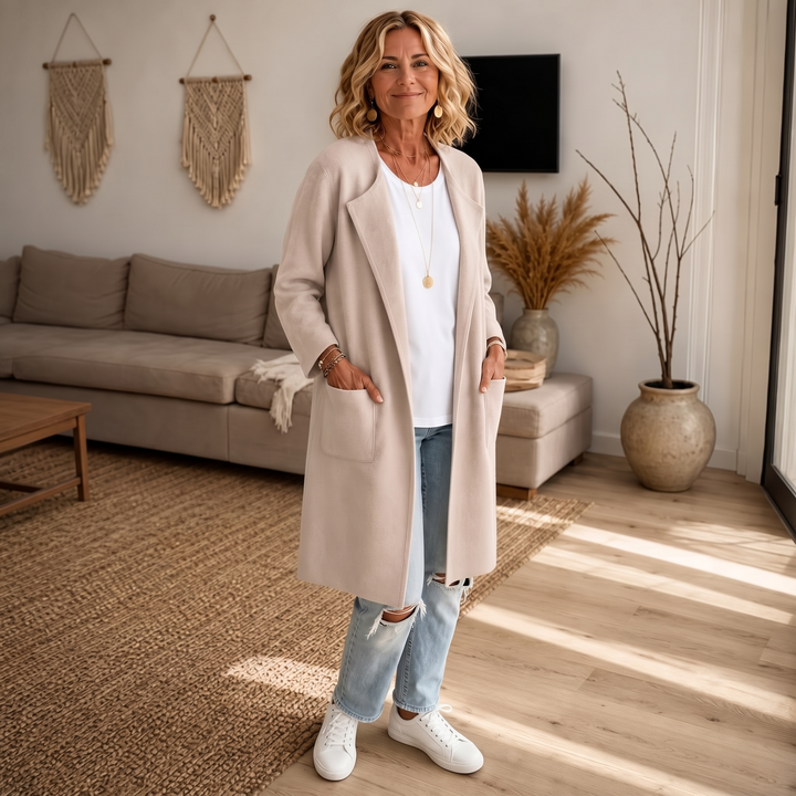Draperie Open-Front Longline Wool-Look Coat - Elena Harper