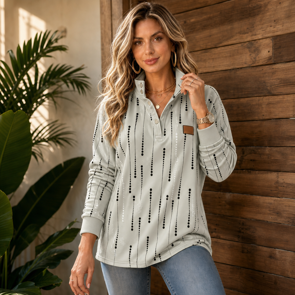 Dotwell Dotted Stand-Collar Button Sweatshirt - Elena Harper