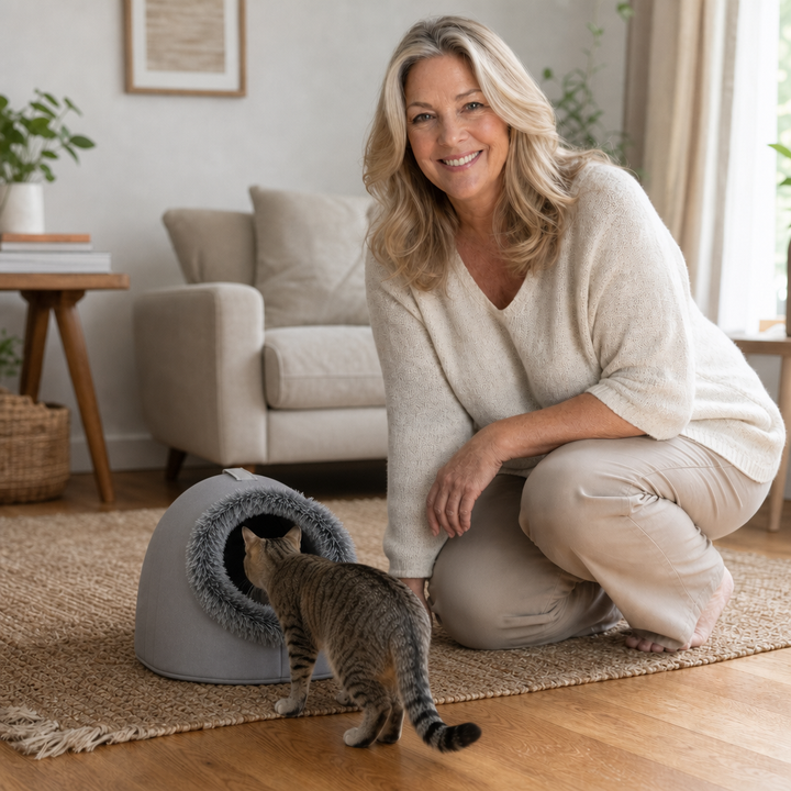 Denwarm Enclosed Foam Dome Cave Pet Bed - Elena Harper