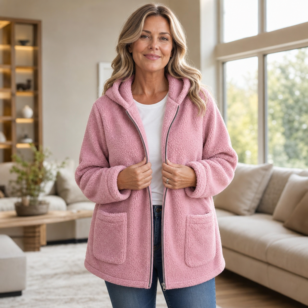 Cozelle Plush Hooded Oversized Zip-Up Jacket - Elena Harper