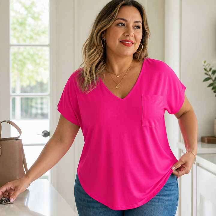 Draperie V-Neck Dolman Sleeve High-Low Hem Tee - Elena Harper