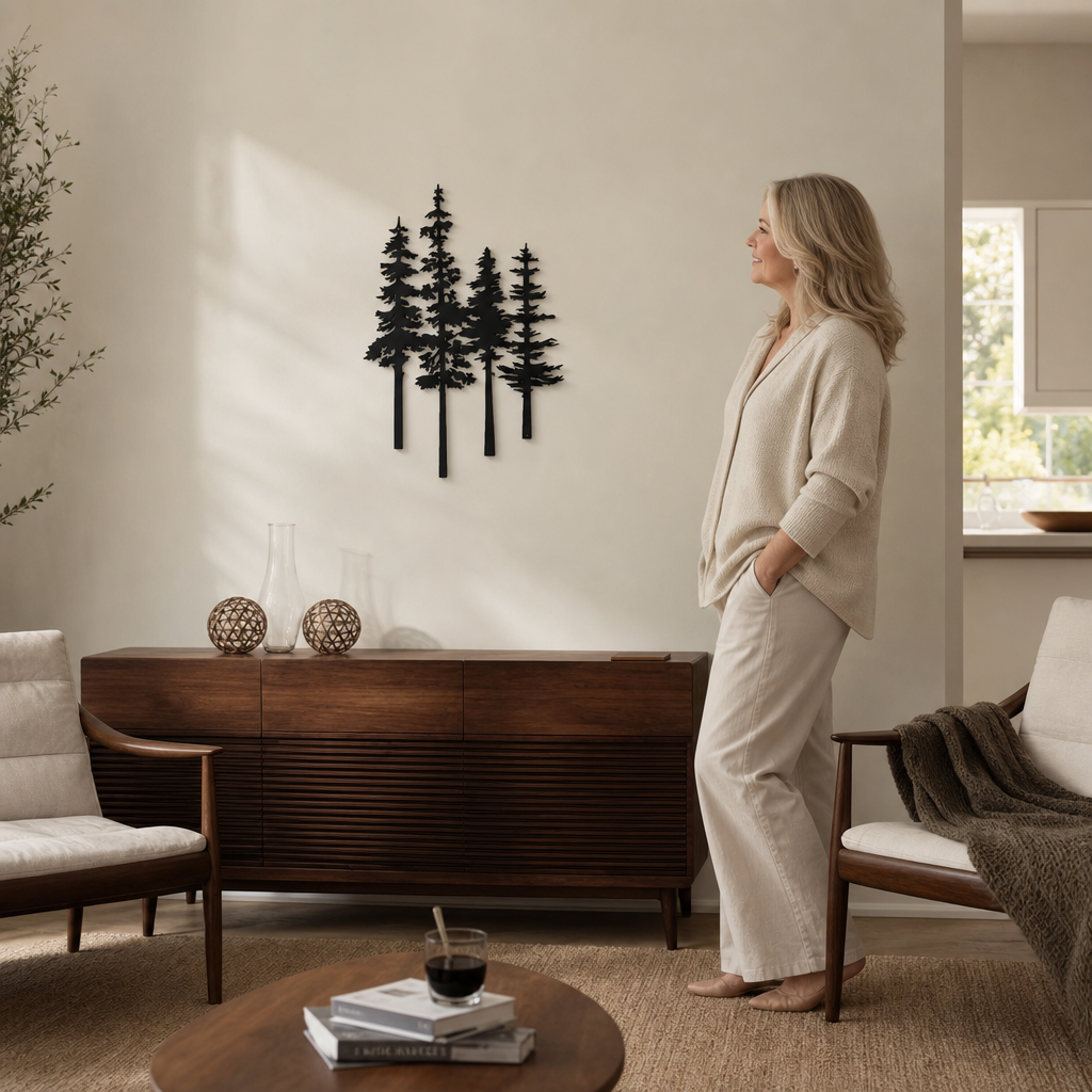 Duskgrove Dimensional Pine Trees Metal Wall Art - Elena Harper