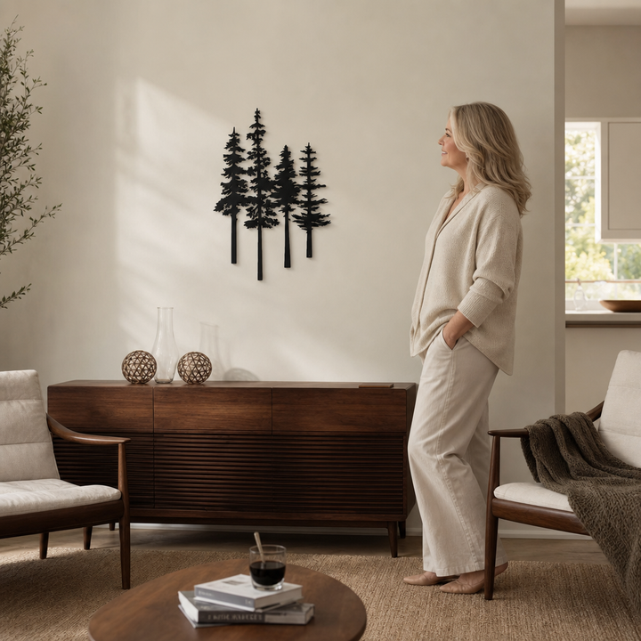 Duskgrove Dimensional Pine Trees Metal Wall Art - Elena Harper