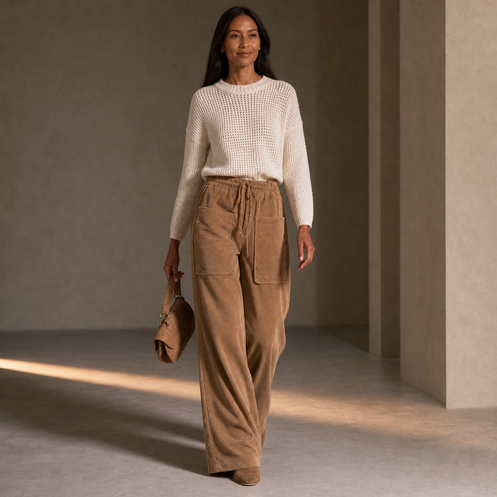 Cordella Ribbed Corduroy Wide-Leg Pants - Elena Harper