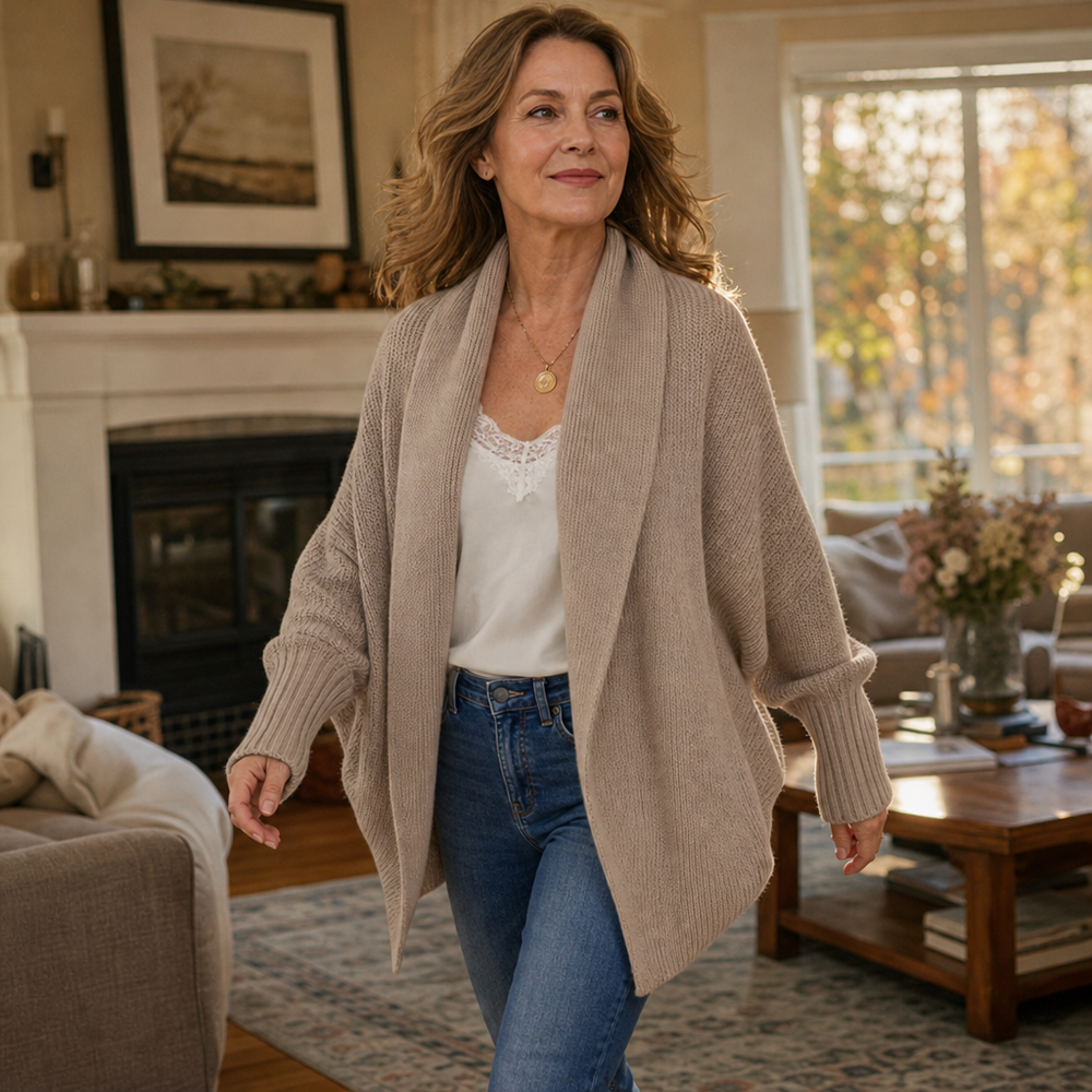 Drapeelle Crochet-Look Open-Front Batwing Cardigan - Elena Harper