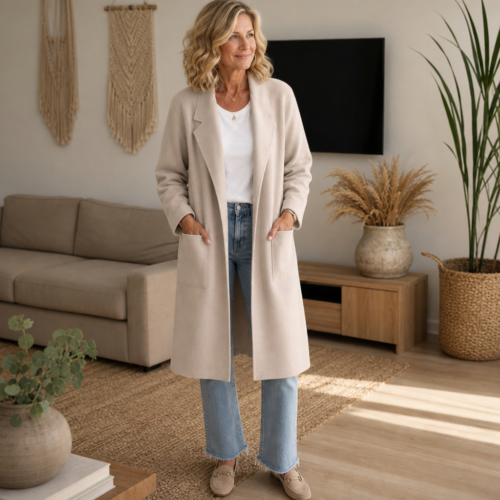 Draperie Longline Open-Front Wool-Blend Look Coat - Elena Harper