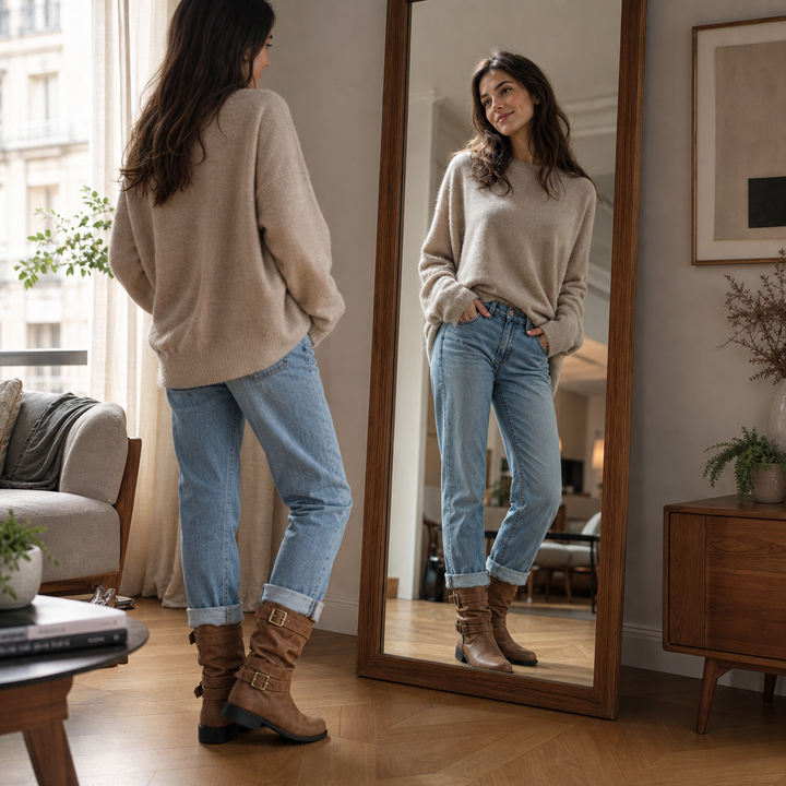 Bootara Slouchy Buckle Mid-Calf Boots - Elena Harper