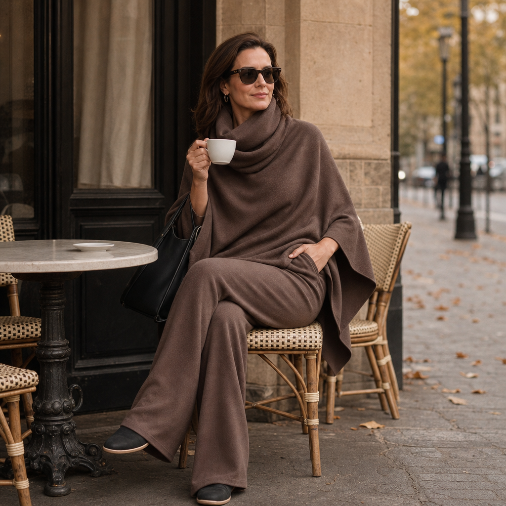 Draperie Cowl-Neck Cape Top And Wide-Leg Trousers Set - Elena Harper