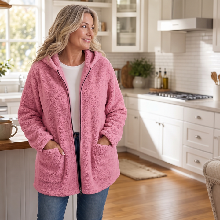 Cozelle Plush Hooded Oversized Zip-Up Jacket - Elena Harper