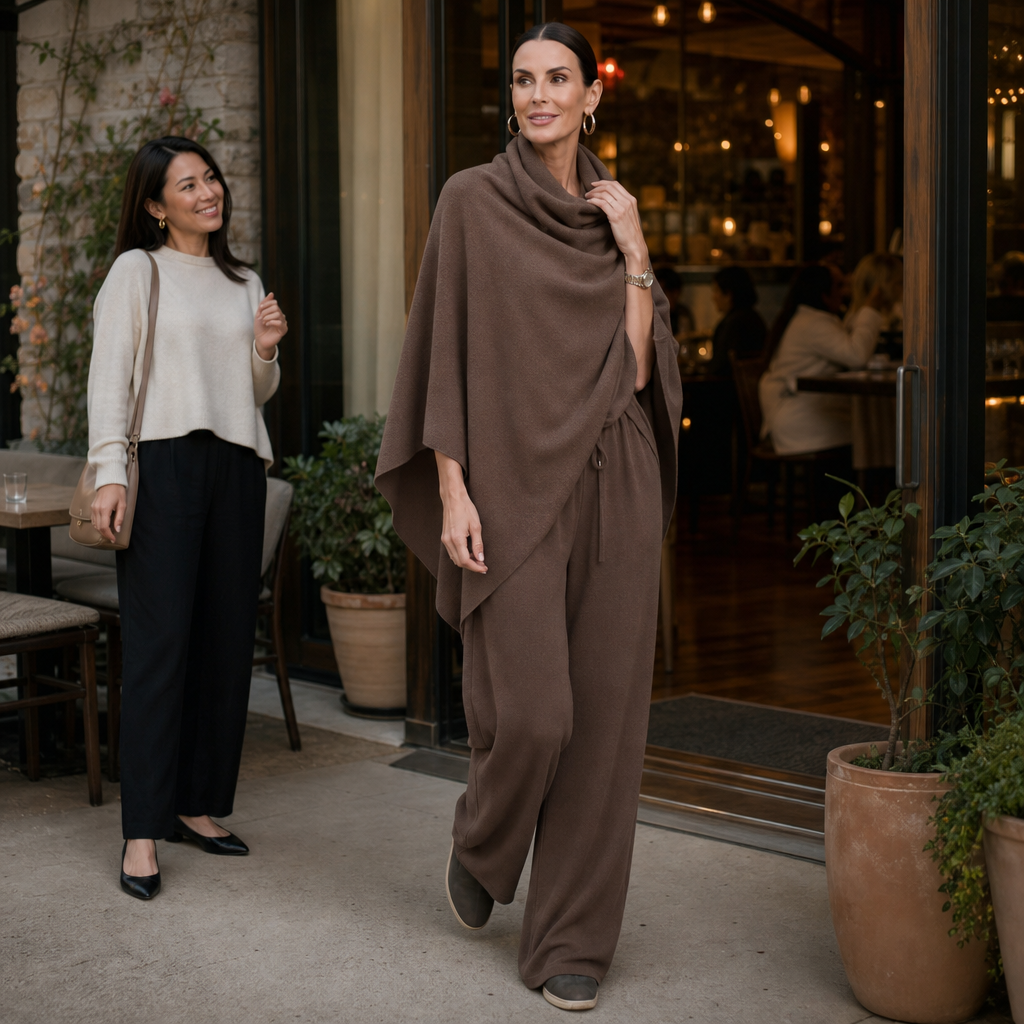 Draveny Draped Cowl-Neck Top And Trouser Set - Elena Harper