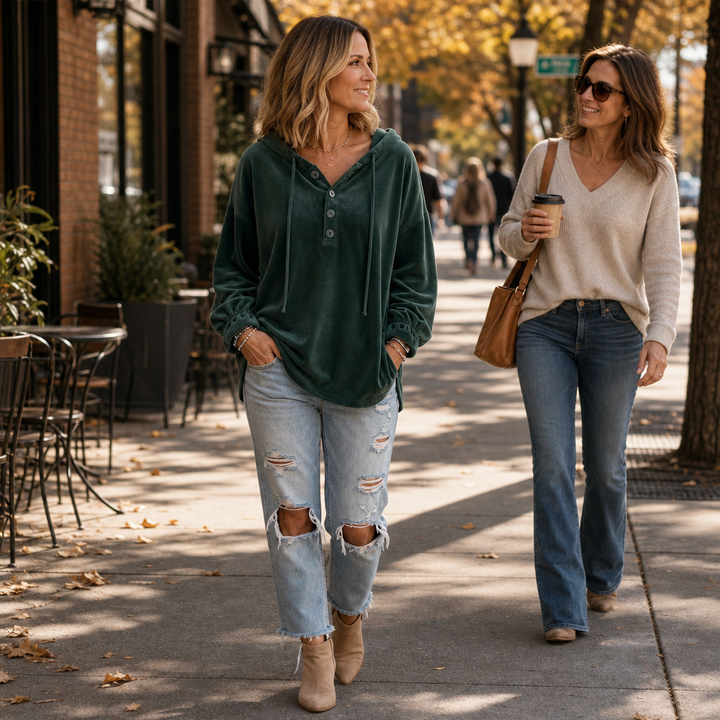 Drapella Lantern Sleeve Ruffled Cuff Hoodie - Elena Harper