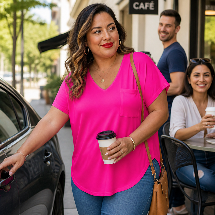 Draperie V-Neck Dolman Sleeve High-Low Hem Tee - Elena Harper