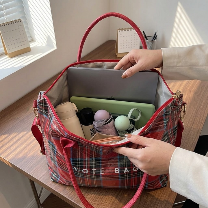 Carroway Glossy Checkered Tote Bag - Elena Harper