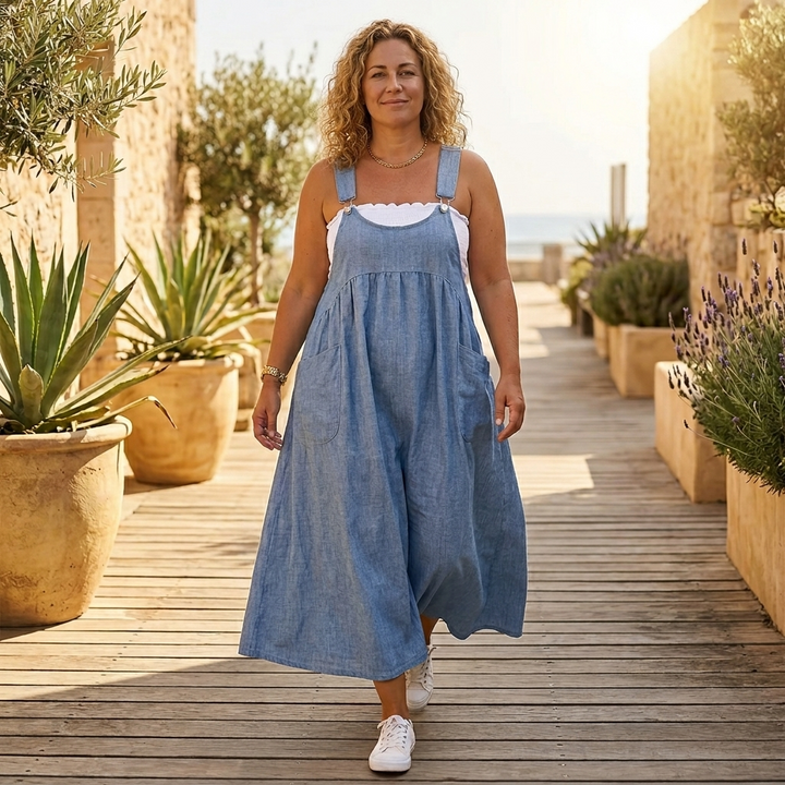 Dalena – Women's Relaxed Denim Suspender Dress with Pockets