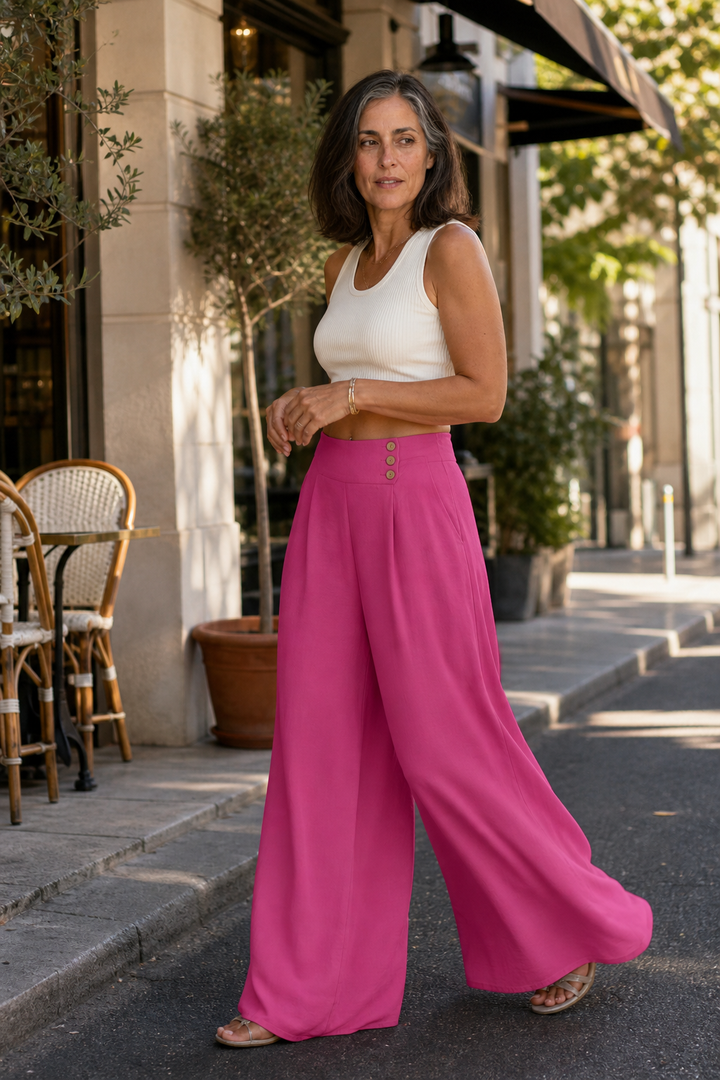 Draperie High-Waisted Pleated Wide-Leg Trousers - Elena Harper