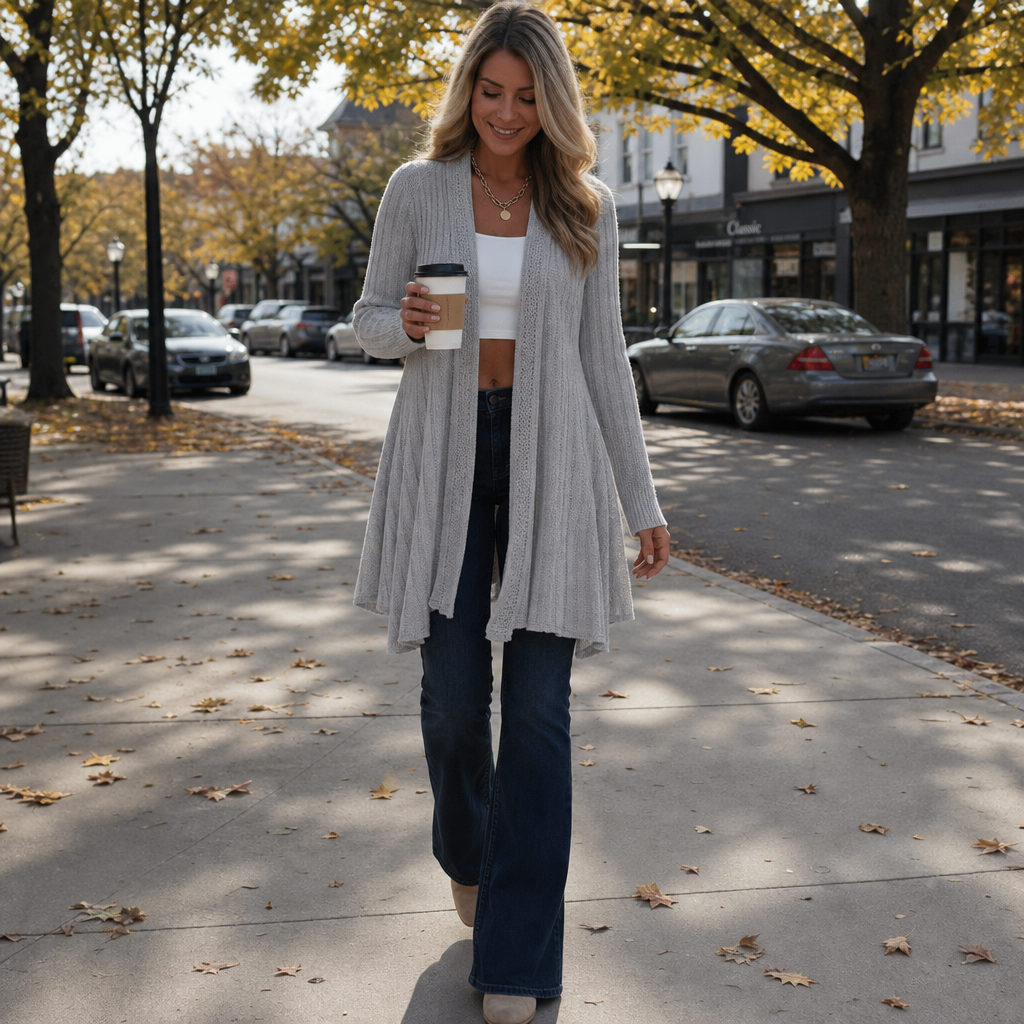 Draperie Ribbed Open-Front Waterfall Cardigan - Elena Harper