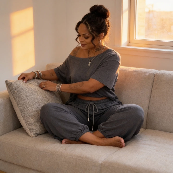 Draperline Off-Shoulder Asymmetrical Top And Wide-Leg Pants Set - Elena Harper