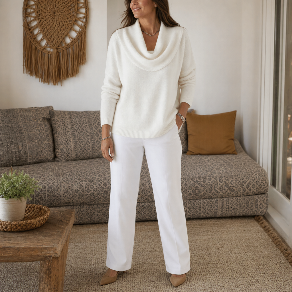 Draveline Cowl Neck Drape Knit Sweater - Elena Harper