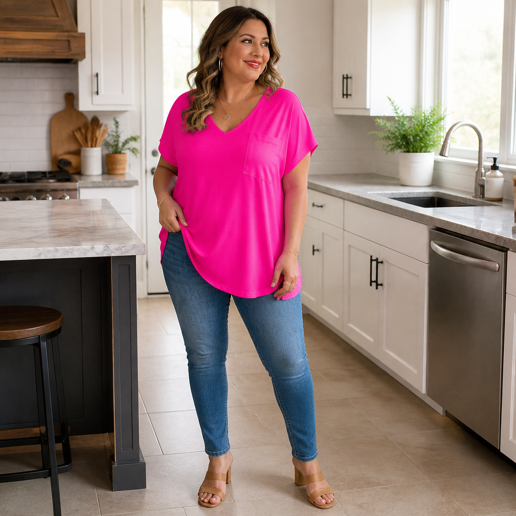Draperie V-Neck Dolman Sleeve High-Low Hem Tee - Elena Harper