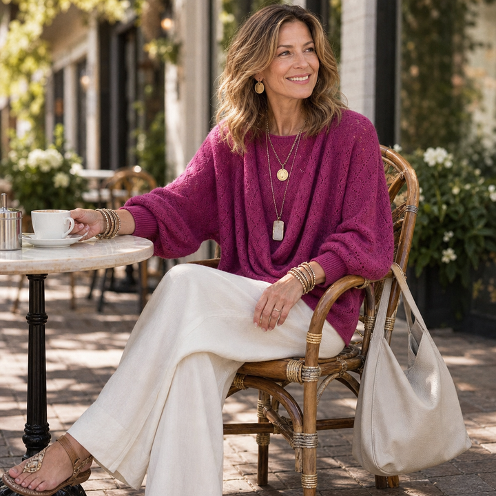 Cowl & Bloom Diamond Openwork Cowl-Neck Knit Top - Elena Harper