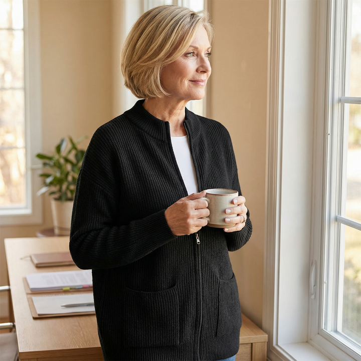 Covena Soft Knit Zip Up Cardigan with Pockets - Elena Harper