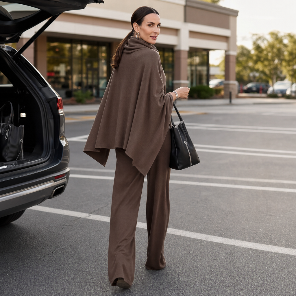 Draveny Draped Cowl-Neck Top And Trouser Set - Elena Harper