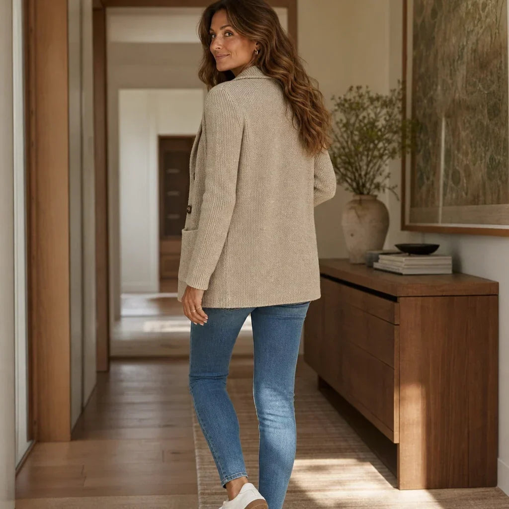 Elara Ribbed Knit Double-Breasted Cardigan - Elena Harper