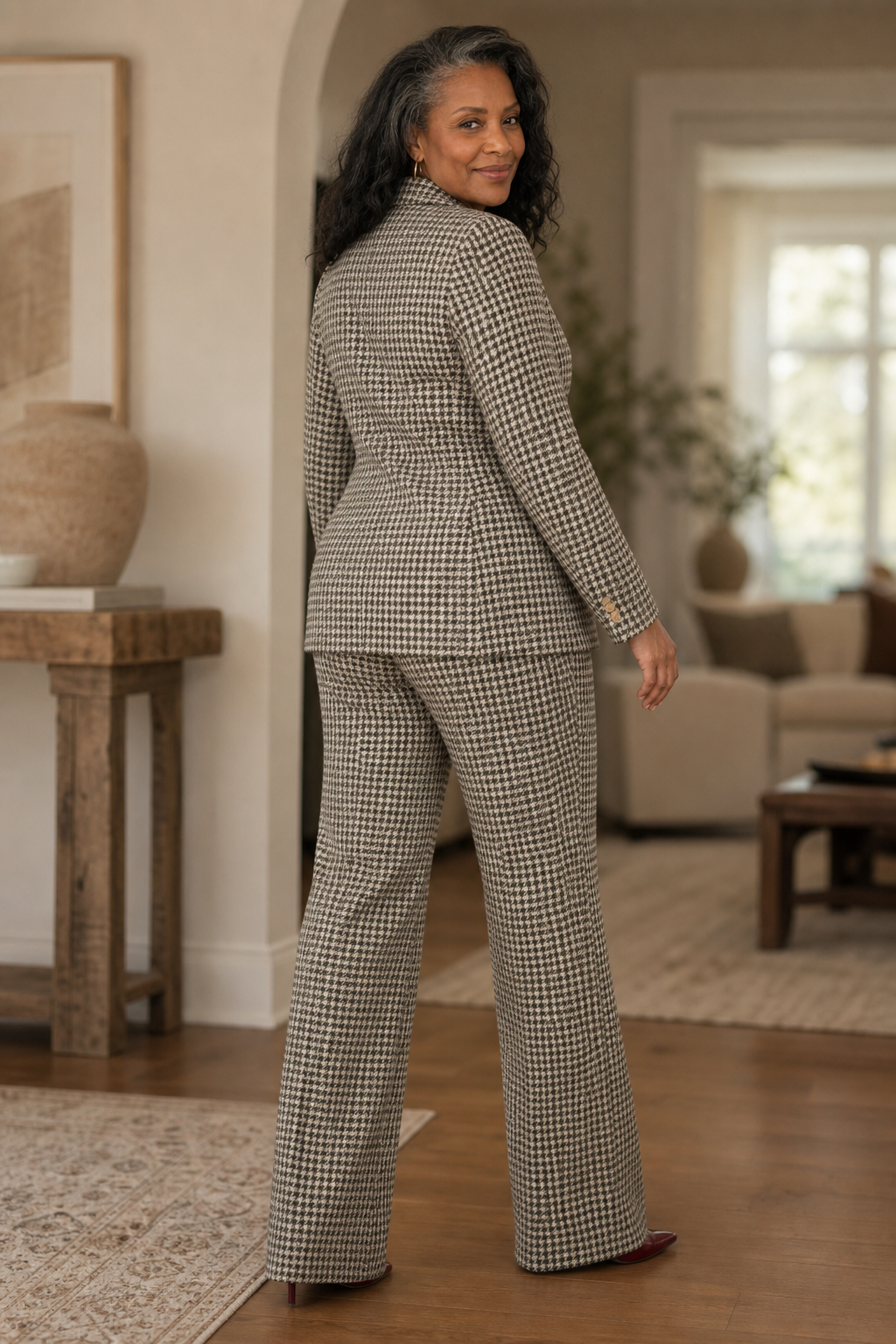 Composure Plaid Double-Breasted Blazer & Wide-Leg Pants Set - Elena Harper