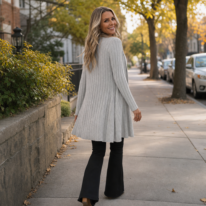 Draperie Ribbed Open-Front Waterfall Cardigan - Elena Harper
