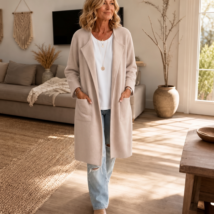 Draperie Open-Front Longline Wool-Look Coat - Elena Harper