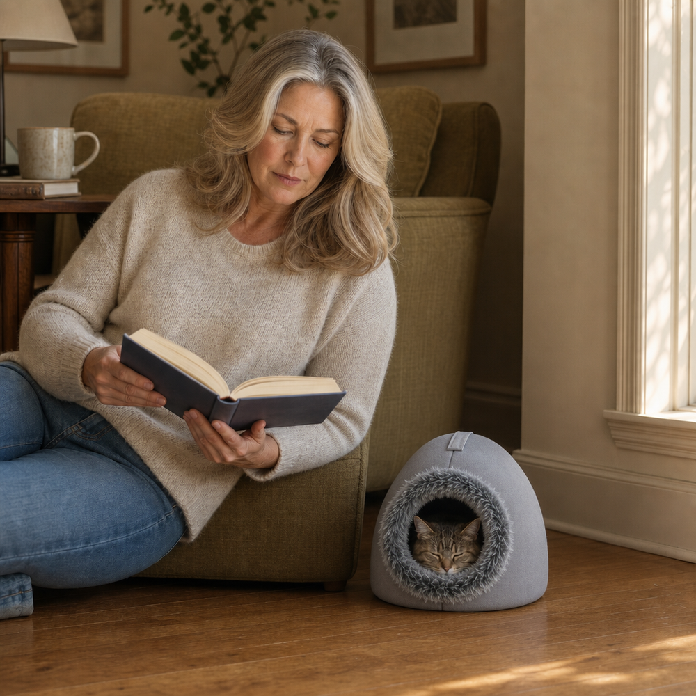 Denwarm Enclosed Foam Dome Cave Pet Bed - Elena Harper