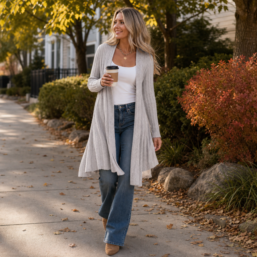 Draperie Ribbed Open-Front Waterfall Cardigan - Elena Harper