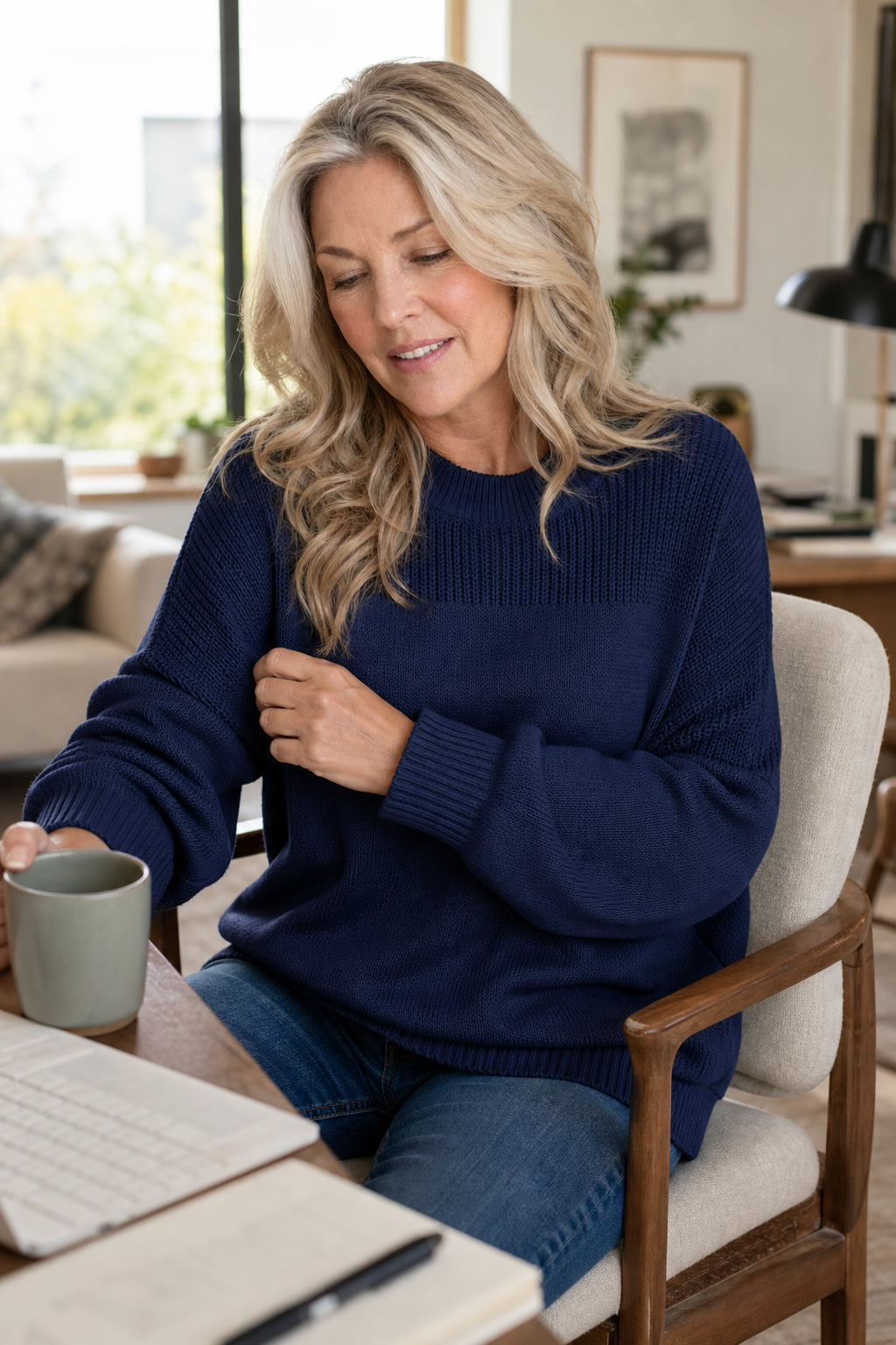 Cozelin Ribbed Knit Dropped-Shoulder Oversized Sweater - Elena Harper
